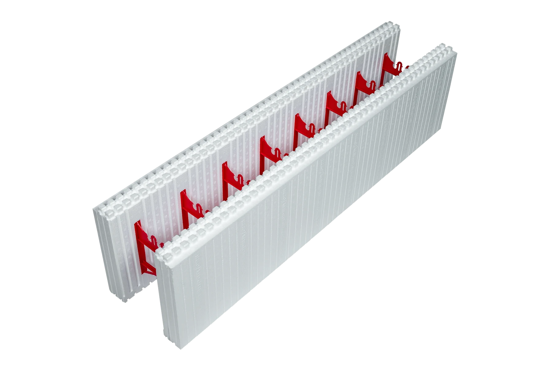 Supplied SuperForm standard block showing two molded foam faces and red connecting webs