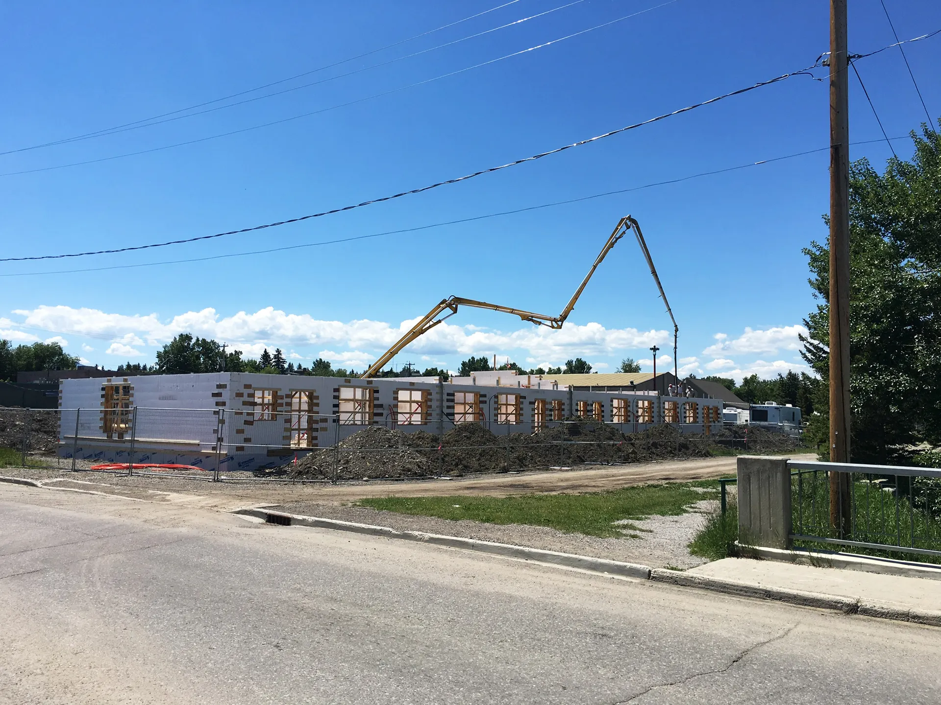Concrete pump above the ICF walls at Cornerstone Place